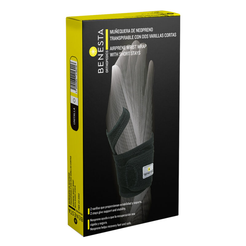 MUÑEQUERA DE NEOPRENO TRANSPIRABLE CON DOS VARILLAS CORTAS